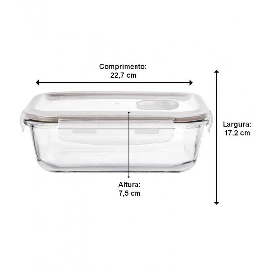 Porta Mantimento 1520ml 22,7cm Por 17,2cm Hermético Retangular Em Vidro Borossilicato Com Tampa